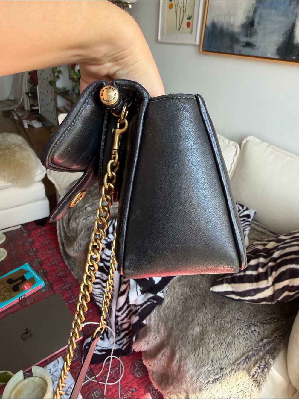 Coach Willis Top Handle Quilted Bag with Removable Crossbody Chain Strap - Black - Picture 4 of 7